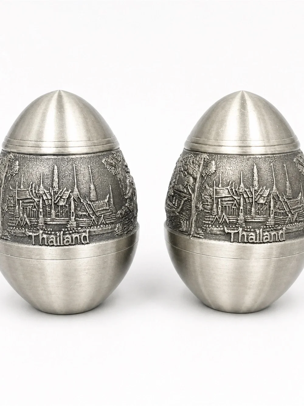 Decorative Pewter-Gray Carved Egg Salt & Pepper Shakers - Home Dining Serveware